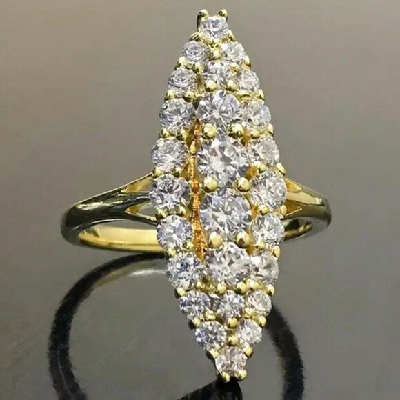 NEW 14k Yellow Gold Diamond Marquise Ring Band Statement Cocktail Ring - Picture 5 of 7